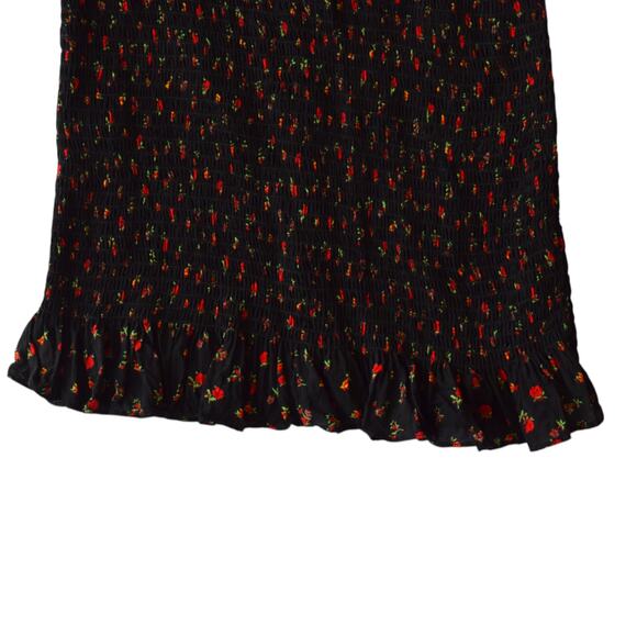 Free People Bella Black Floral Print Smocked Tie- Strap Bodycon Mini Dress Small - Picture 4 of 9
